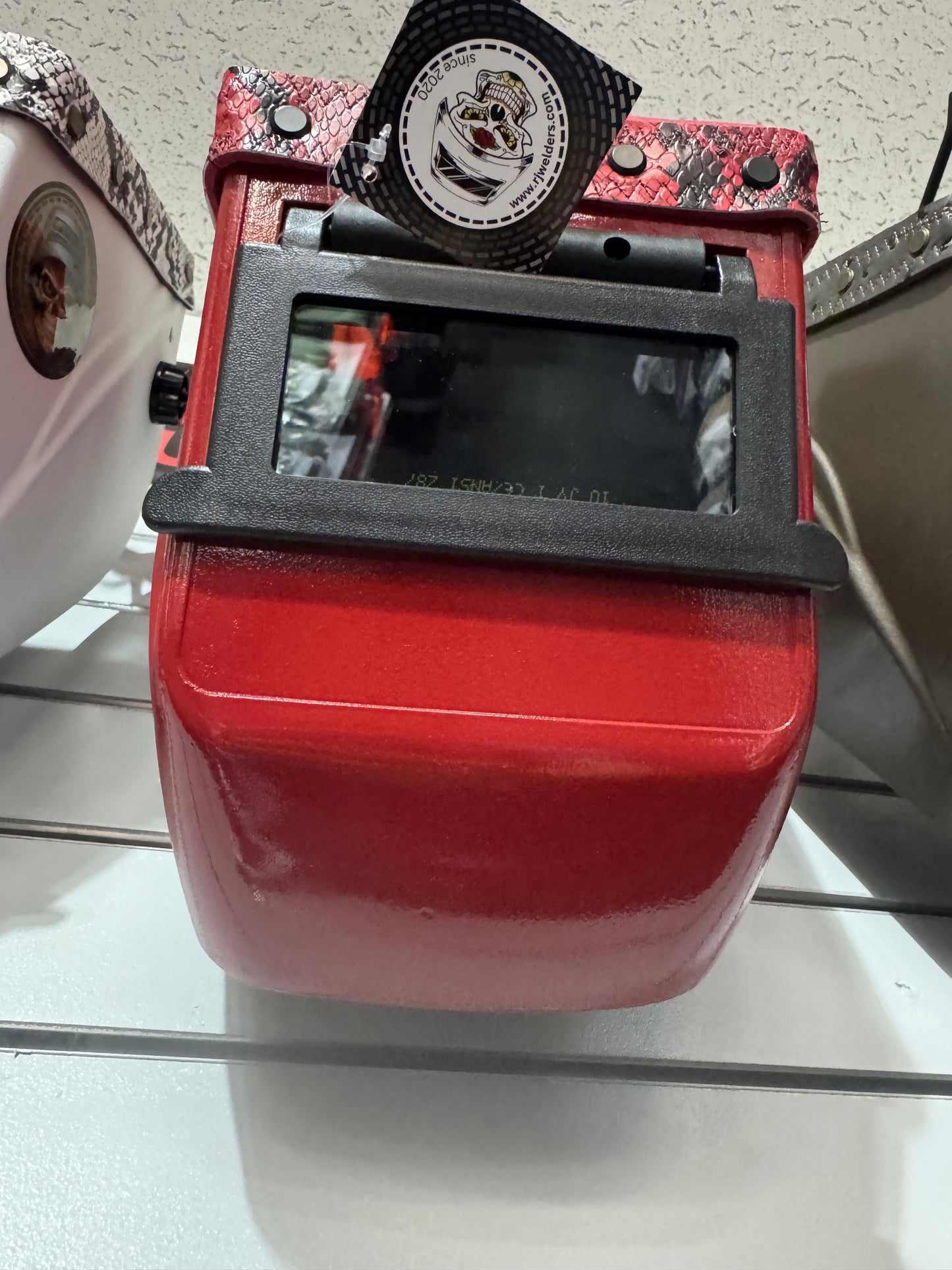 Red on Red Welding Hood - Snake Design - Top Leather Only