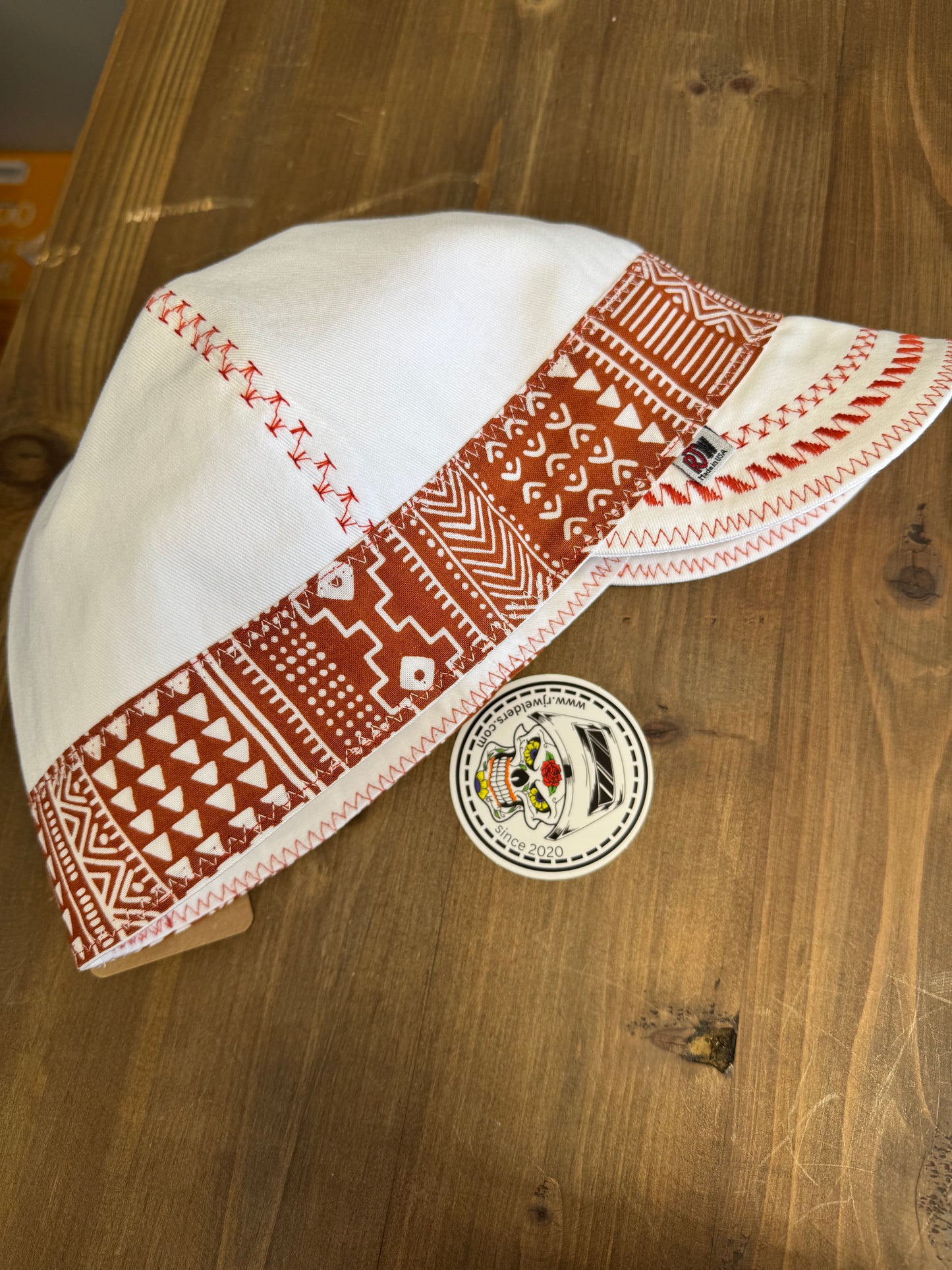 White w/Terracotta Band
