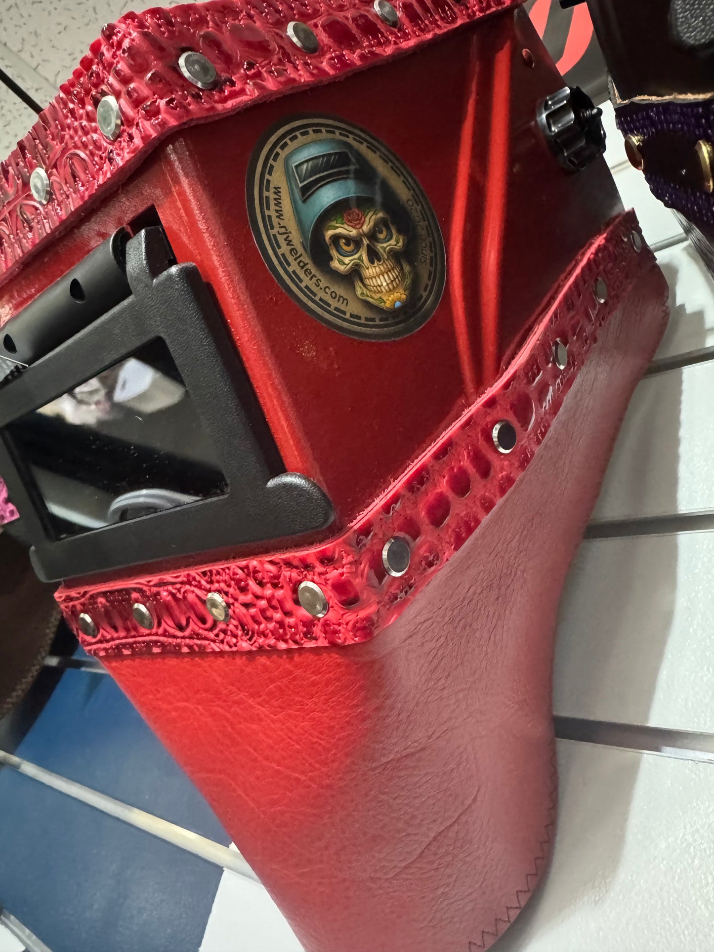 Red on Red Welding Hood - Croc Design
