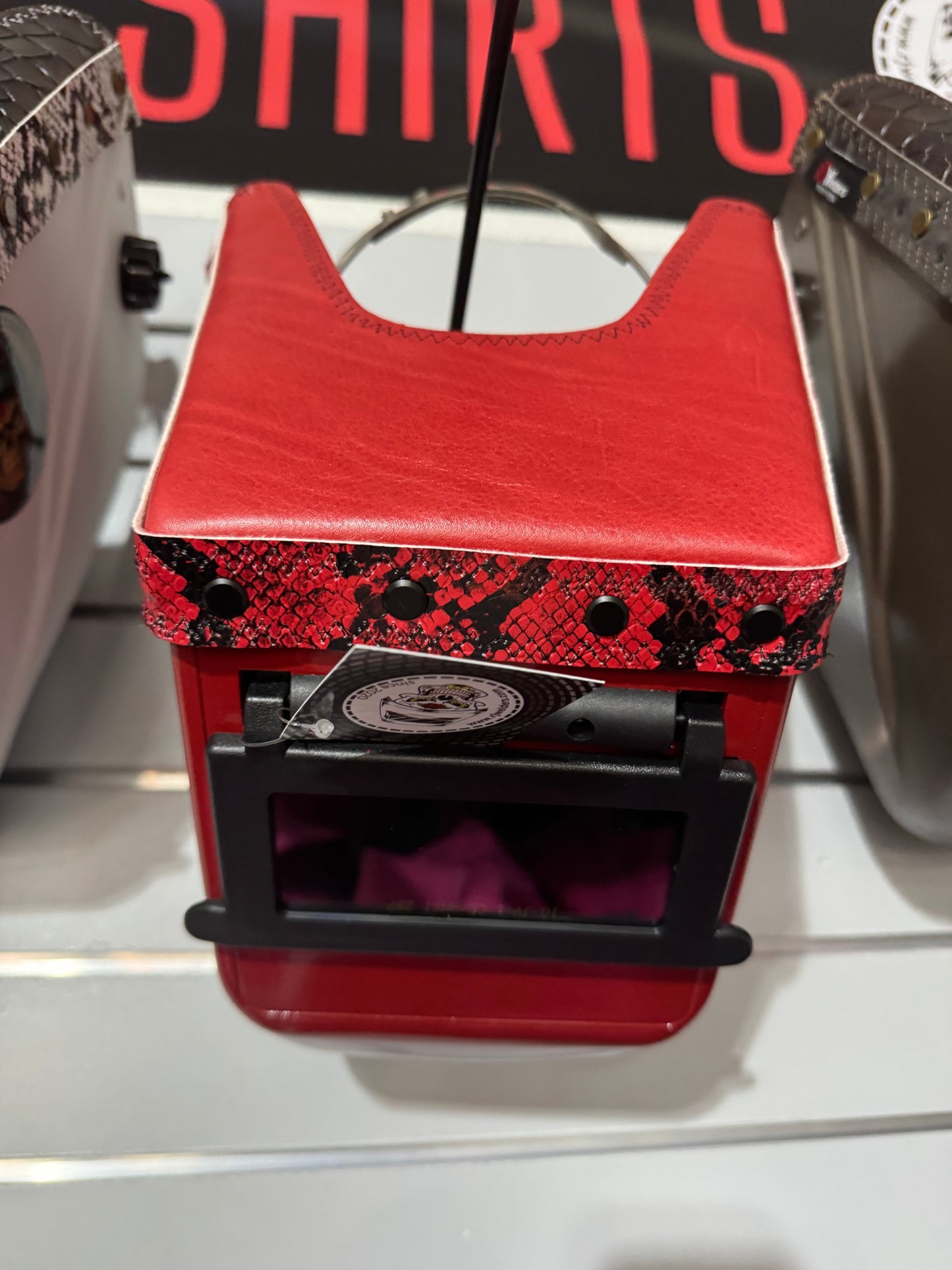 Red on Red Welding Hood - Snake Design - Top Leather Only