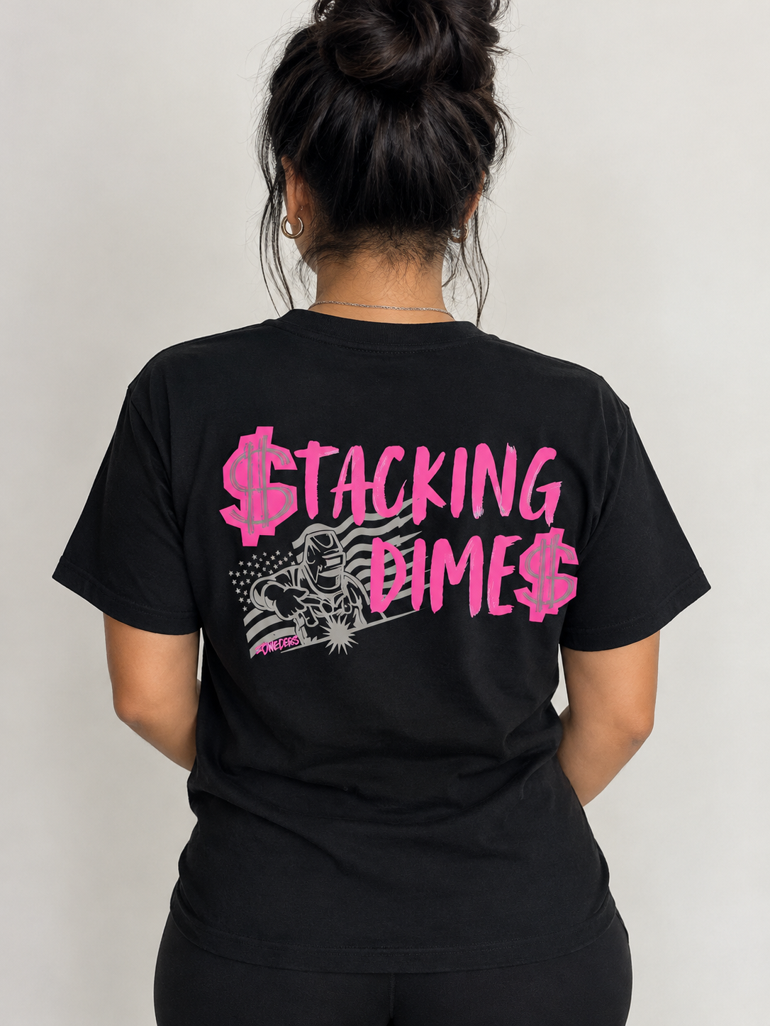 Stacking Dimes - Welder Tshirt - BLACK/PINK