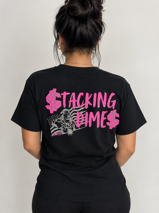 Stacking Dimes - Welder Tshirt - BLACK/PINK