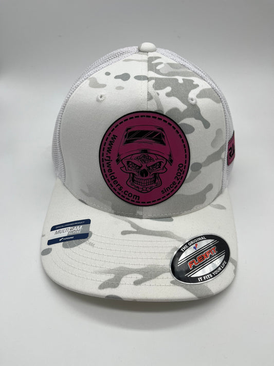 Flex Fit Cap - White and Camo Style w/ RJW Pink Patch