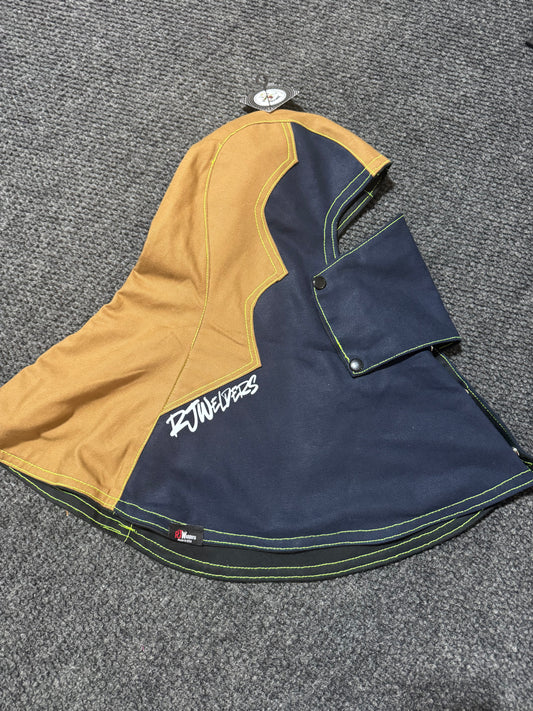 Heavy Duty Cotton Hood - Khaki and Blue w/Green