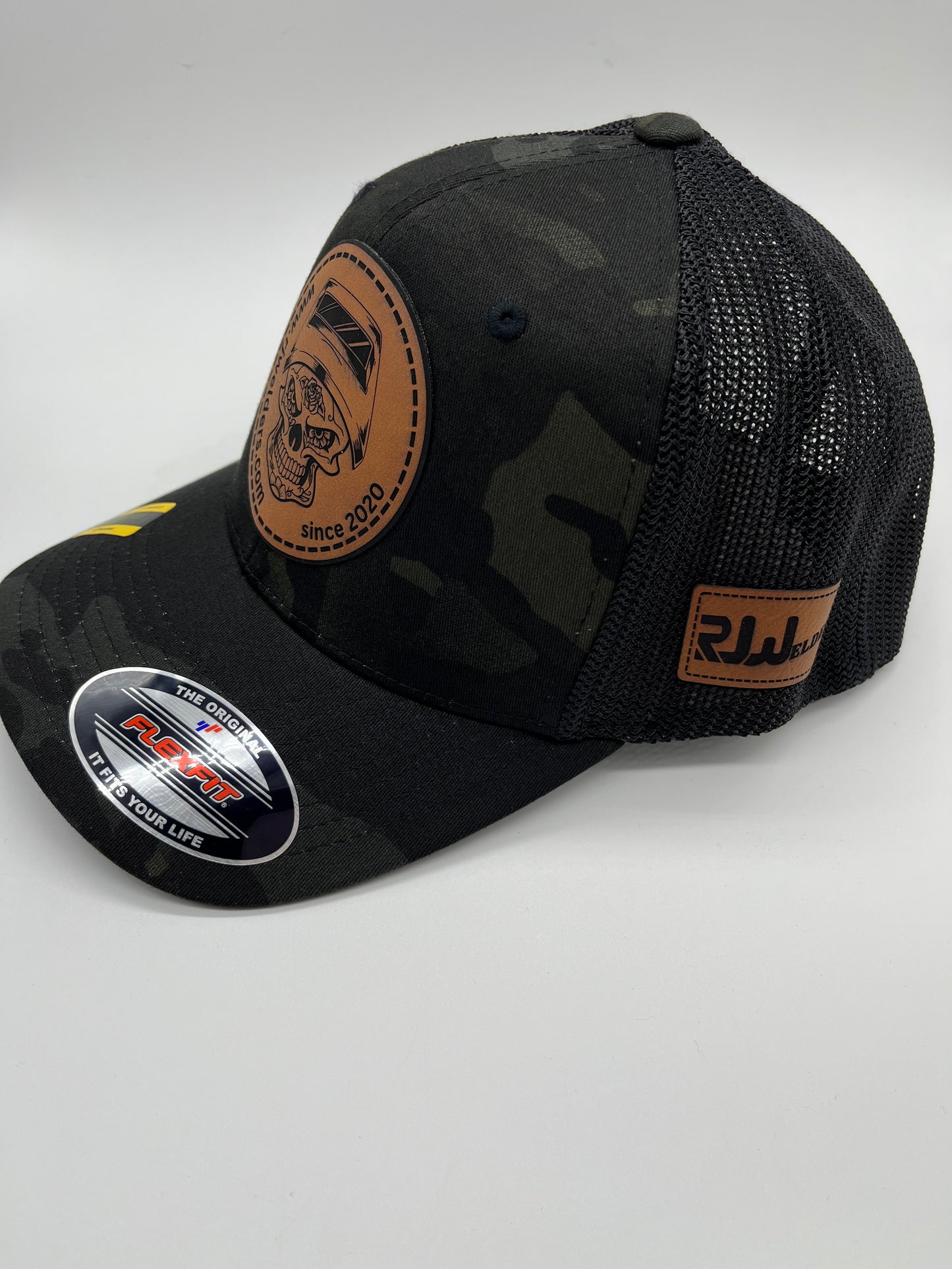 Flex Fit Cap - Black and Camo Style w/ RJW Brown Patch