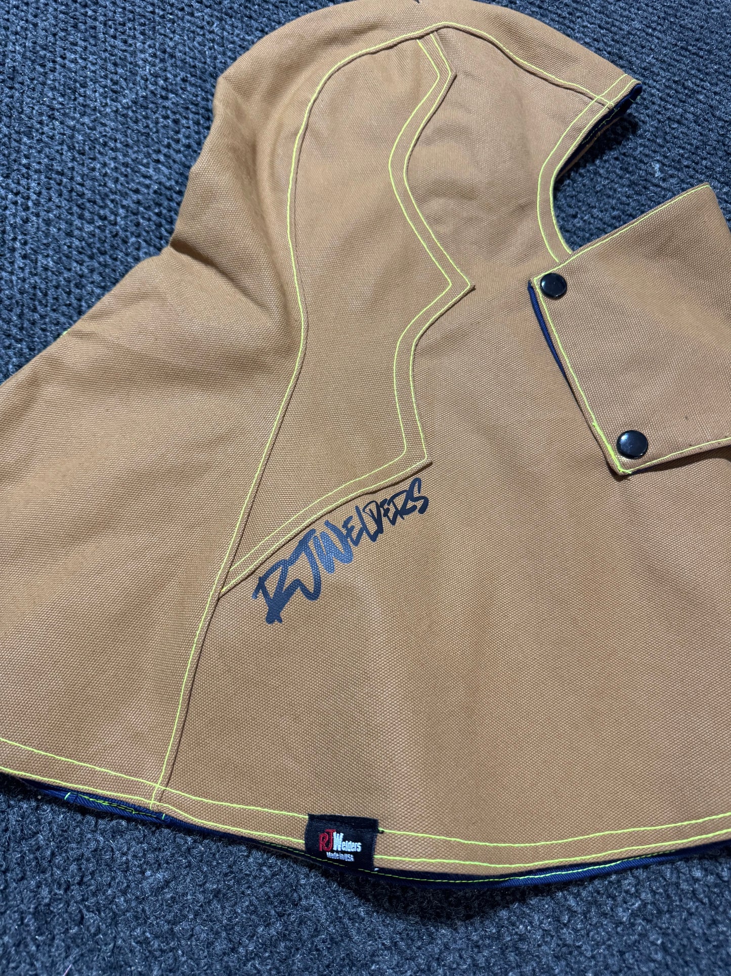 Heavy Duty Cotton Hood - Khaki w/Lime Green