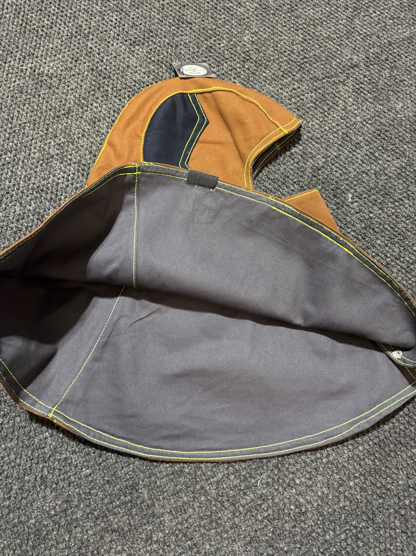 Heavy Duty Cotton Hood - Khaki and Blue w/Yellow