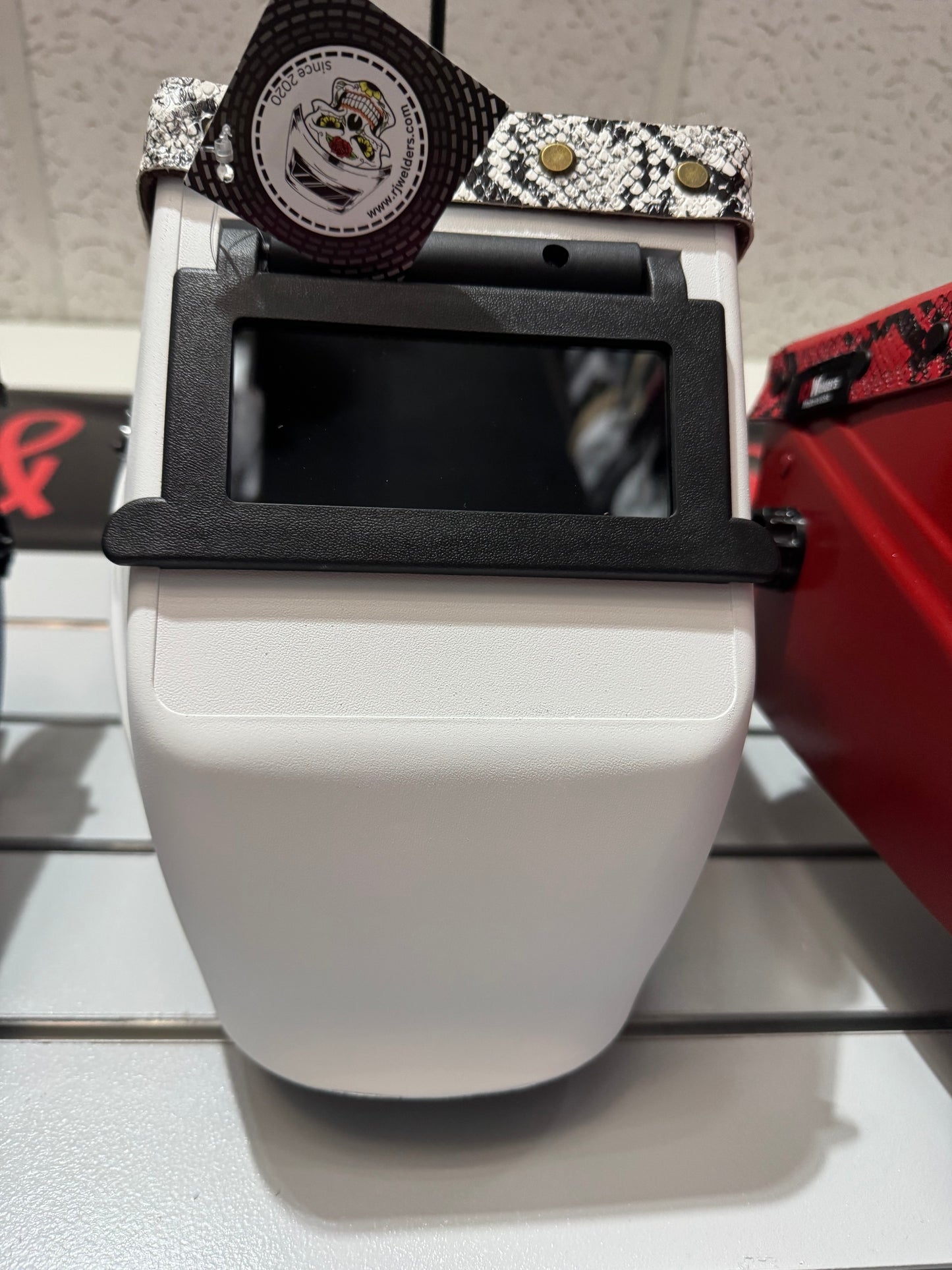 White Welding Hood - Snake Design - Top Leather Only