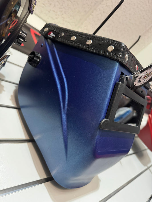 Blue Welding Hood - Black Top Leather Only