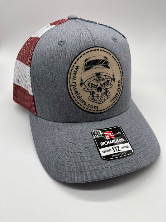 Snapback Cap - Grey and US Flag Colors w/ RJW Tan Patch