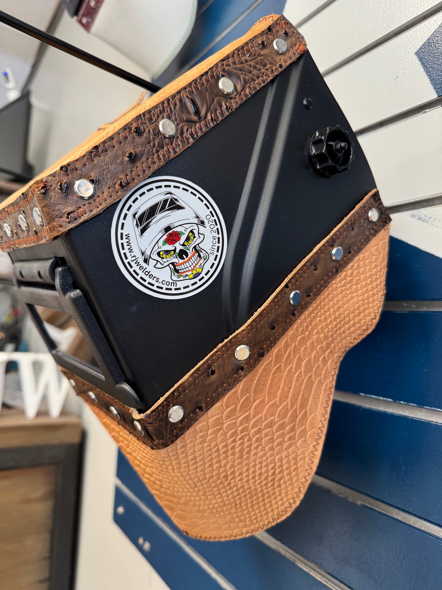 Brown Ostrich/Snake  Welding Hood