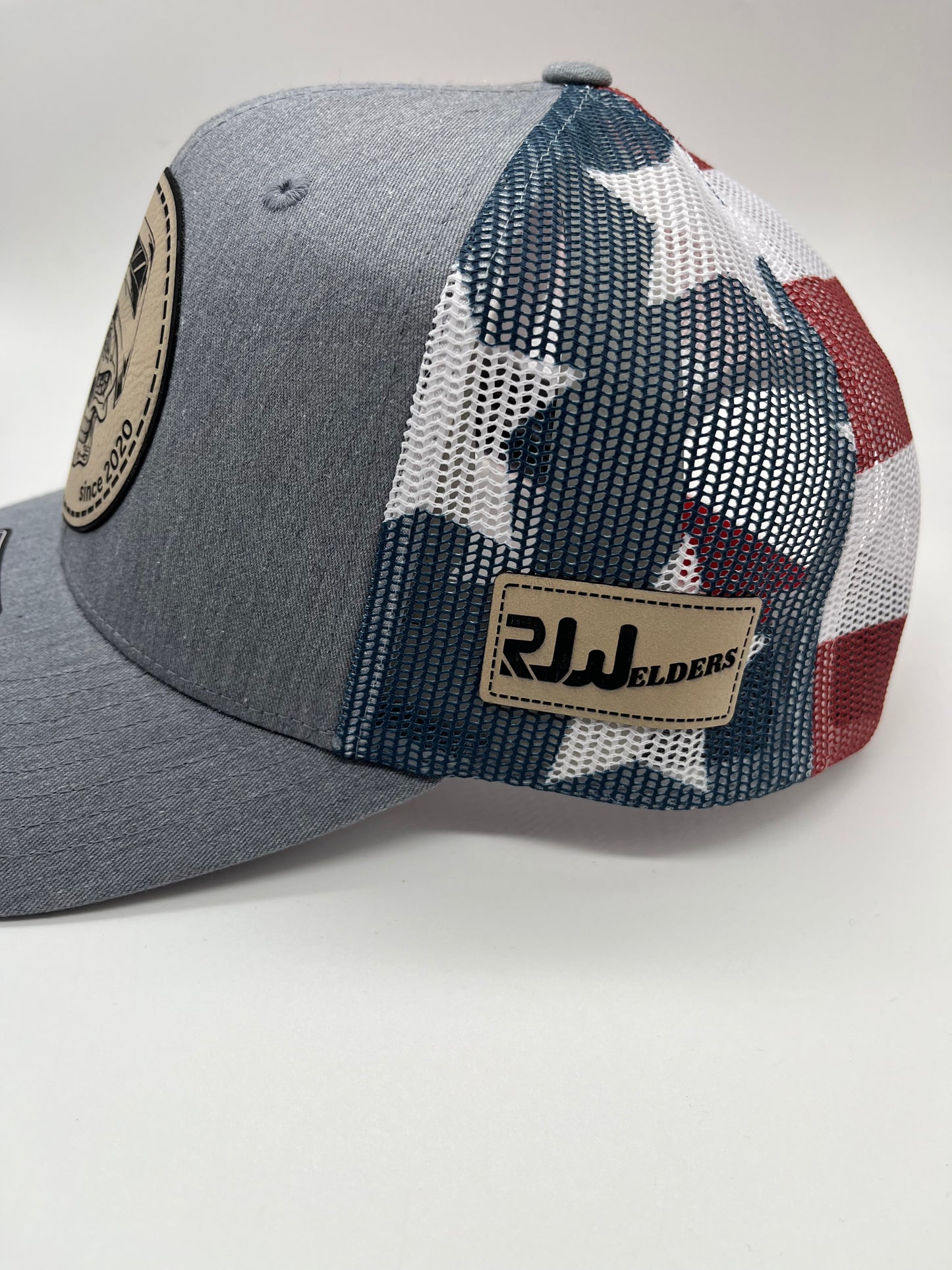 Snapback Cap - Grey and US Flag Colors w/ RJW Tan Patch