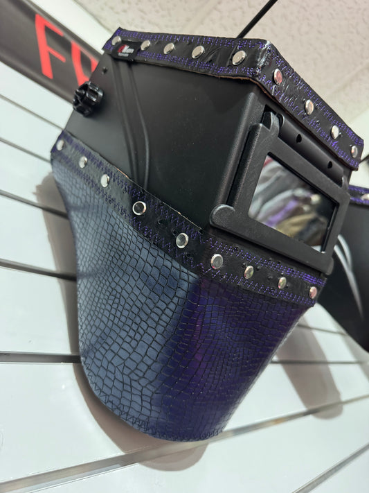 Purple Caiman w/Black Ostrich Design Welding Hood