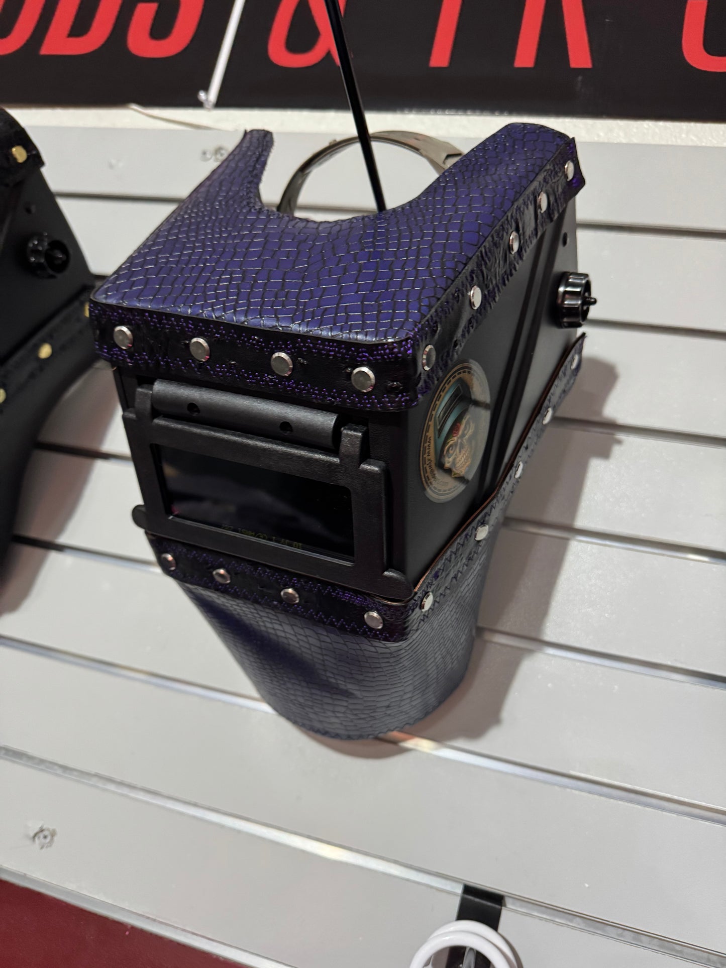 Purple Caiman w/Black Ostrich Design Welding Hood