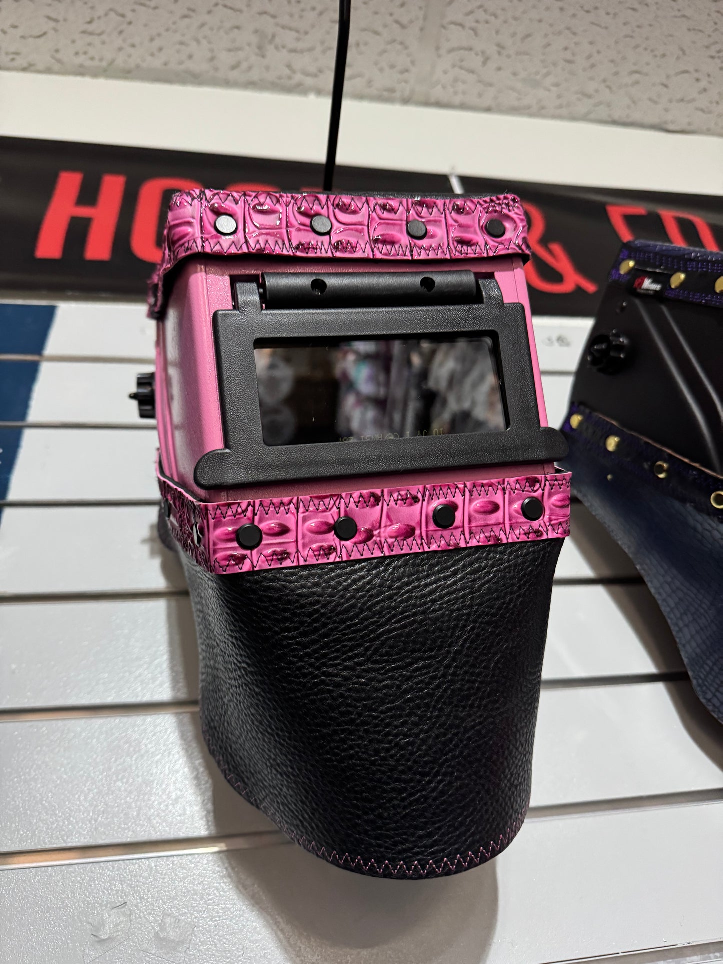 Pink and Black Welding Hood - Croc Design