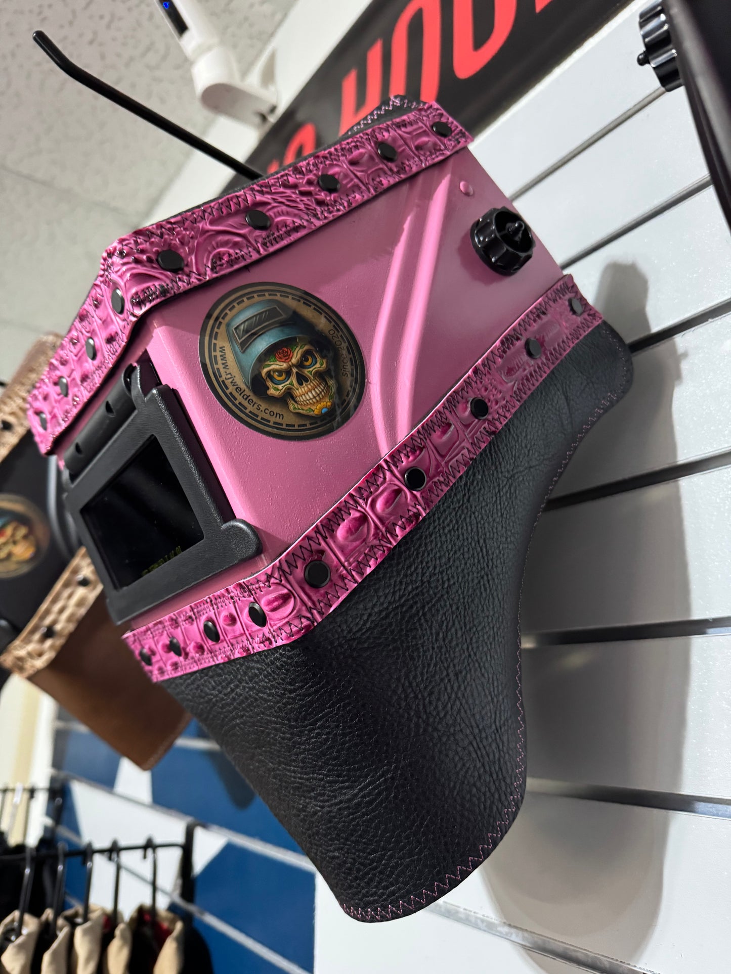 Pink and Black Welding Hood - Croc Design