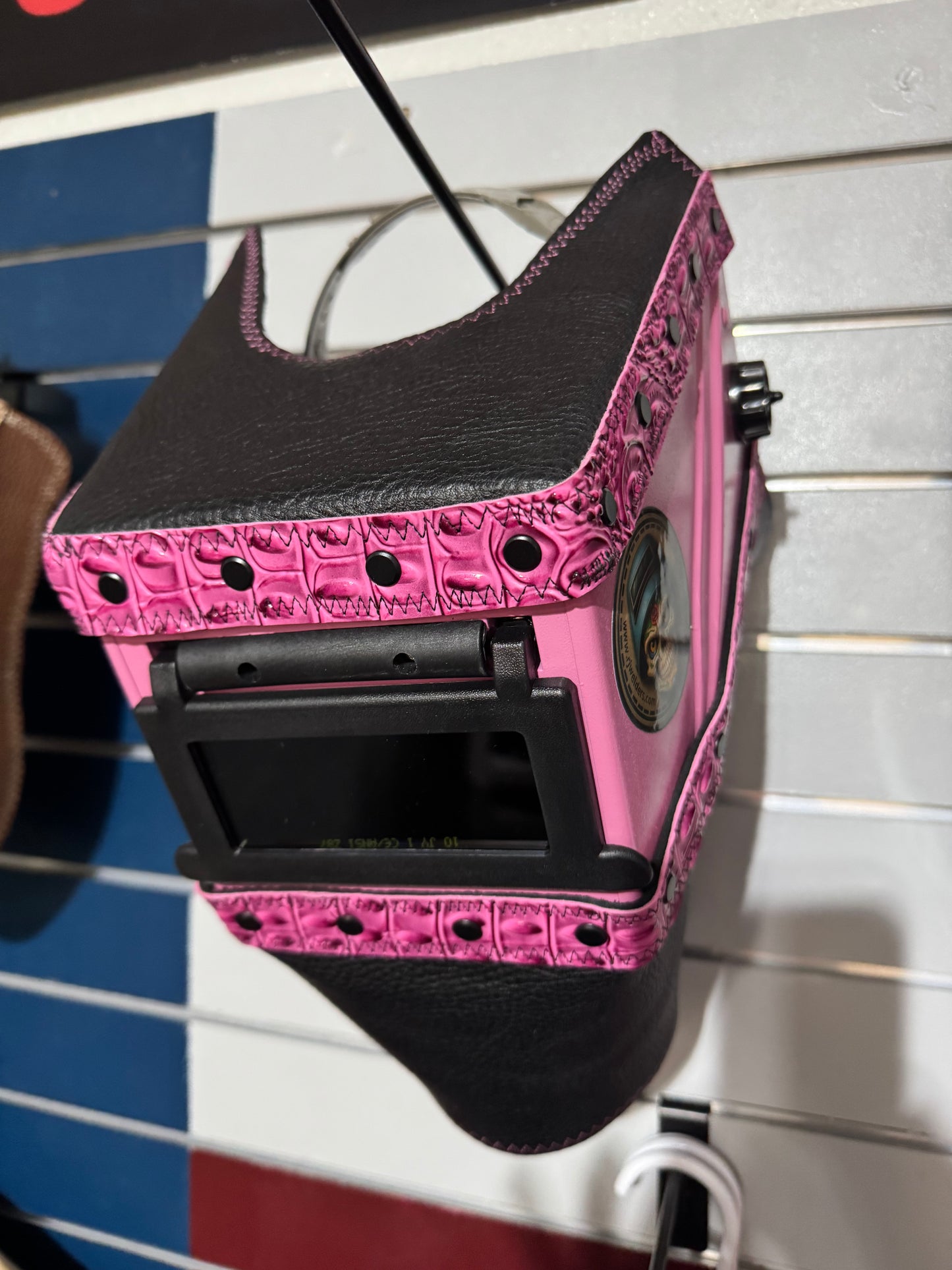 Pink and Black Welding Hood - Croc Design