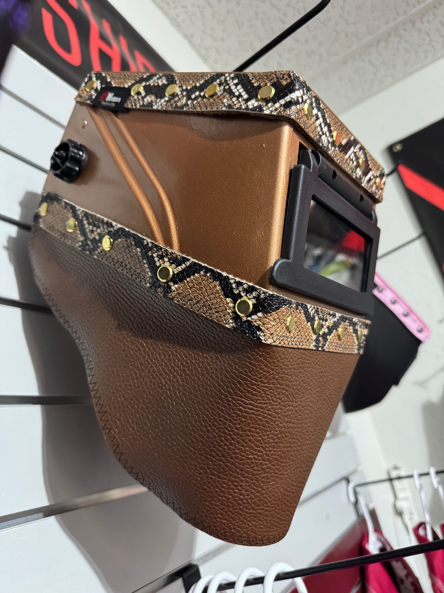 Gold and Brown Welding Hood - Snake Design
