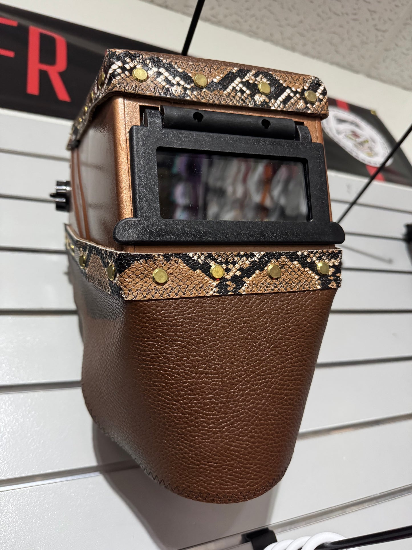 Gold and Brown Welding Hood - Snake Design