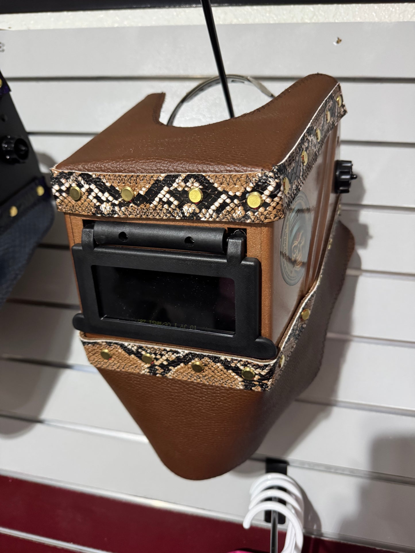 Gold and Brown Welding Hood - Snake Design