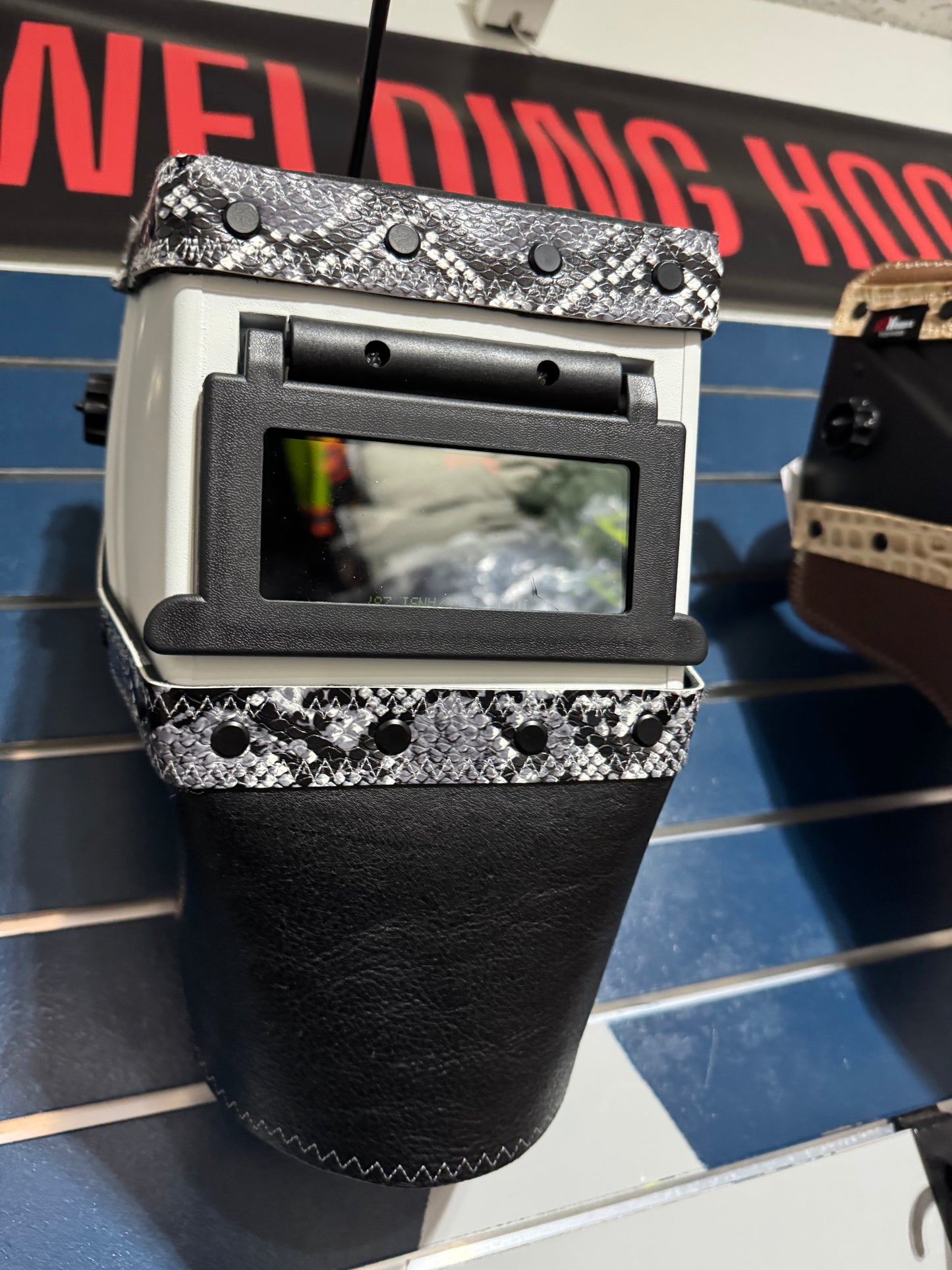 White and Black Welding Hood - Snake Design